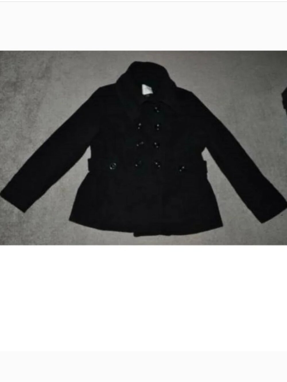 Sonoma Peacoat Womens L Wool Blend Black Double Breasted Belted Button Up $180